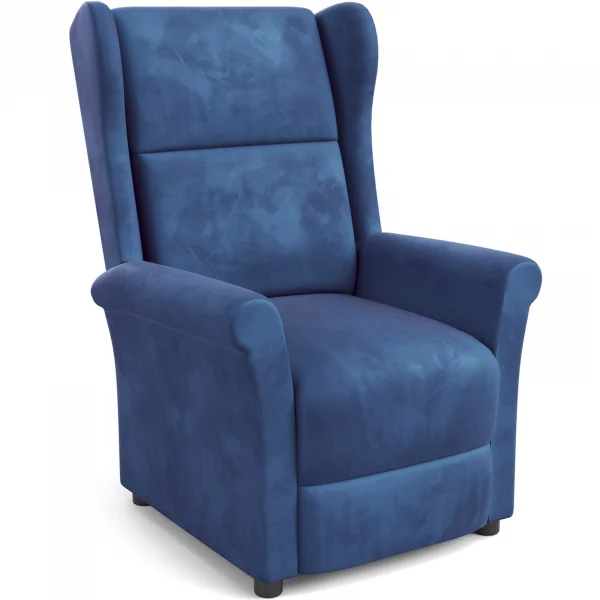 Poltrona reclinabile imbottita in velluto blu Cassiopea
