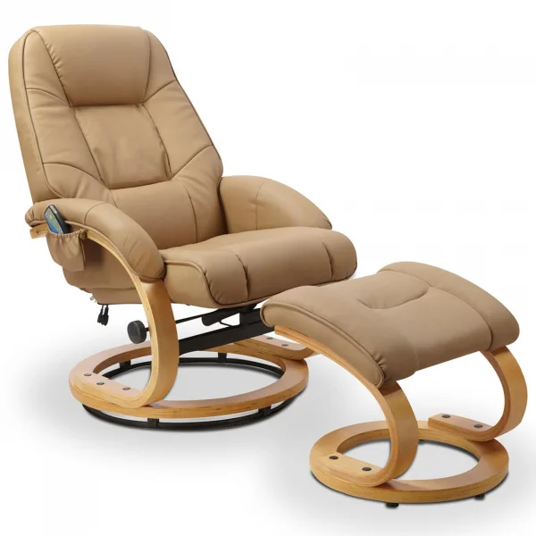 Poltrona reclinabile massaggiante e riscaldabile con poggiapiedi ecopelle beige Sillon