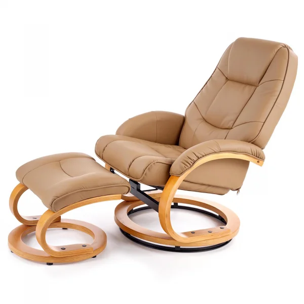 Poltrona reclinabile massaggiante e riscaldabile con poggiapiedi ecopelle beige Sillon