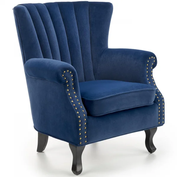 Poltrona classica relax imbottita in velluto blu Mazia