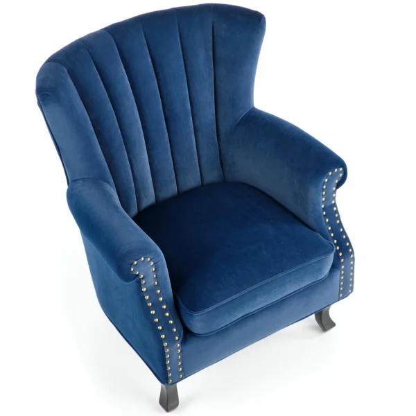 Poltrona classica relax imbottita in velluto blu Mazia
