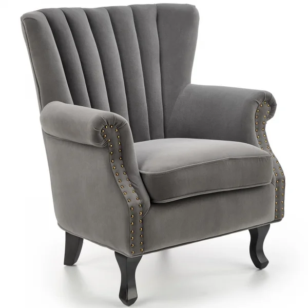 Poltrona classica relax imbottita in velluto grigio Mazia