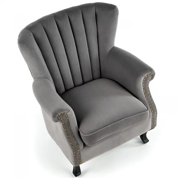 Poltrona classica relax imbottita in velluto grigio Mazia