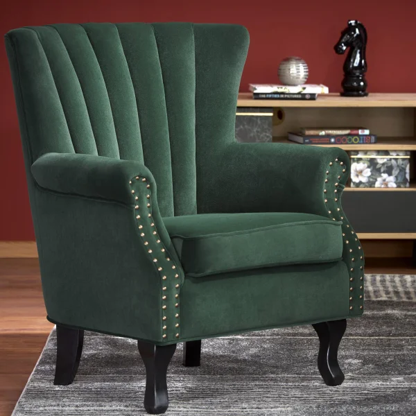 Poltrona classica relax imbottita in velluto verde scuro Mazia