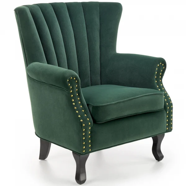 Poltrona classica relax imbottita in velluto verde scuro Mazia