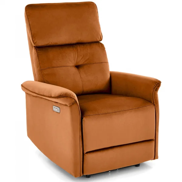 Poltrona relax reclinabile elettrica con presa USB in velluto arancio terracotta Fatia