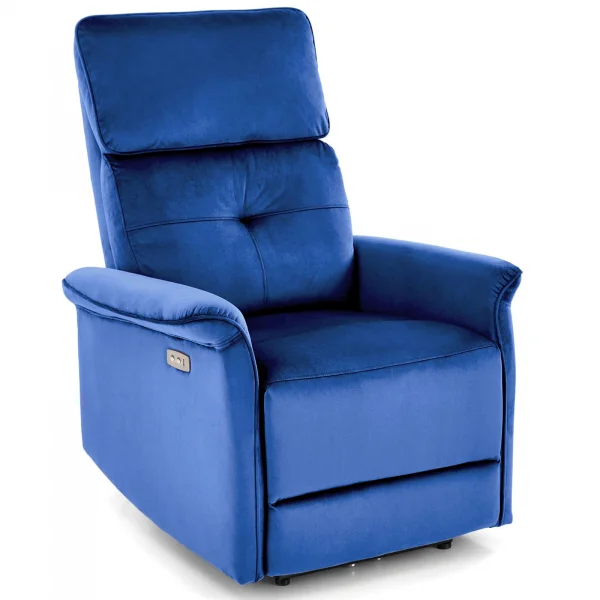 Poltrona relax reclinabile elettrica con presa USB in velluto blu Fatia