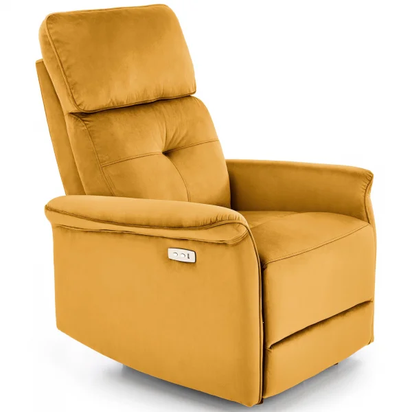 Poltrona relax reclinabile elettrica con presa USB in velluto giallo senape Fatia
