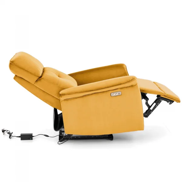 Poltrona relax reclinabile elettrica con presa USB in velluto giallo senape Fatia