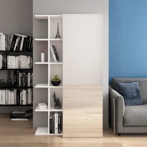 Scarpiera con libreria 88x160h cm 1 anta con specchio bianco Vanda