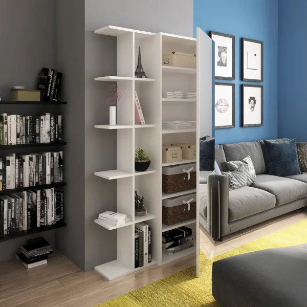Scarpiera con libreria 88x160h cm 1 anta con specchio bianco Vanda