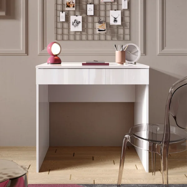 Scrivania 78x50cm 1 cassetto bianco lucido Jobby