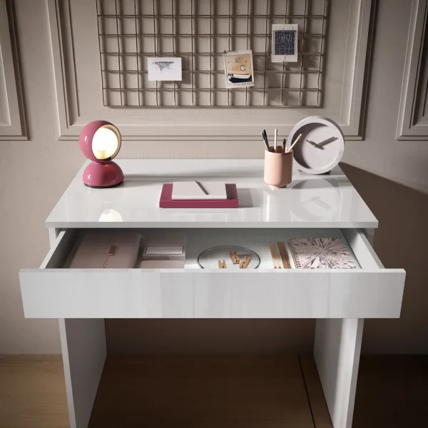 Scrivania 78x50cm 1 cassetto bianco lucido Jobby