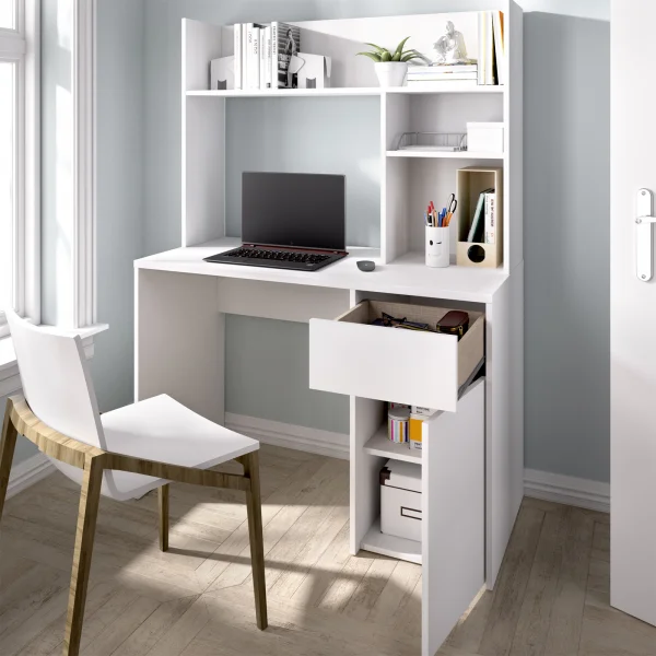 Scrivania ufficio 110x50cm con libreria moderna bianco Grid