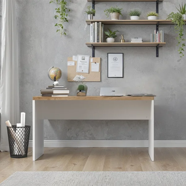 Scrivania ufficio 138x75cm bianco lucido rovere chiaro Opera