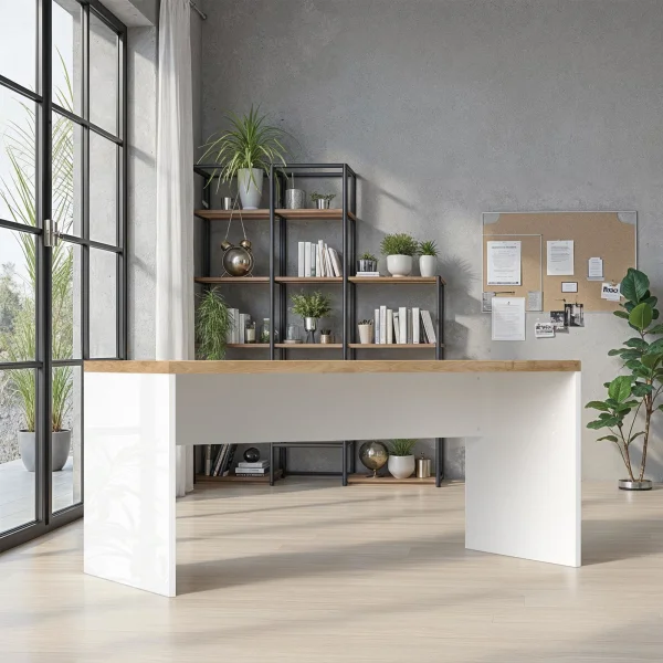 Scrivania ufficio 160x75cm bianco lucido rovere chiaro Opera