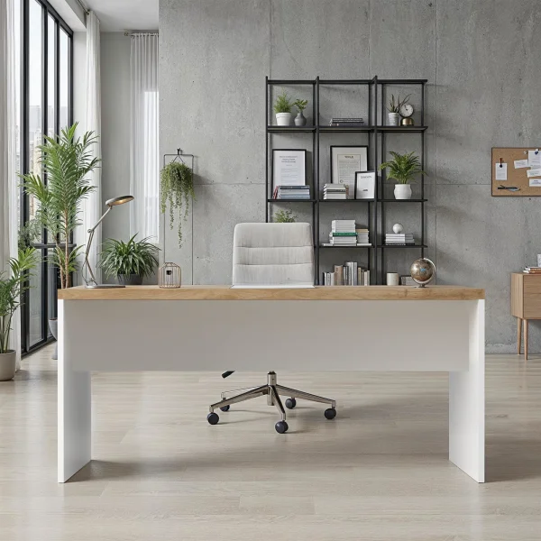 Scrivania ufficio 160x75cm bianco lucido rovere chiaro Opera