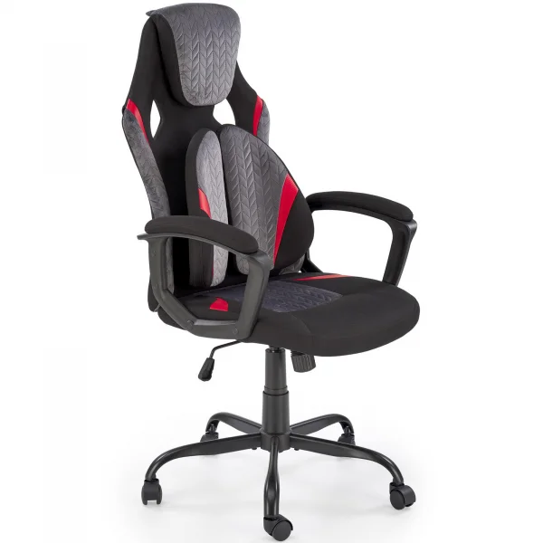 Sedia da gaming ergonomica con supporto lombare in tessuto grigio nero rosso Buzz