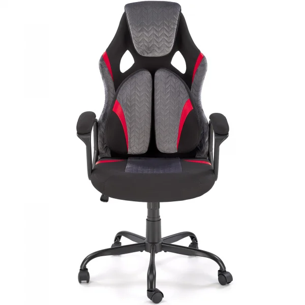 Sedia da gaming ergonomica con supporto lombare in tessuto grigio nero rosso Buzz