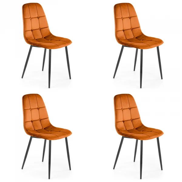 Set 4 sedie sala da pranzo imbottite in velluto arancio terracotta Amos