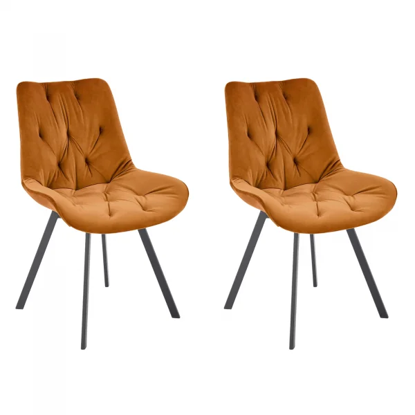 Set 2 sedie sala da pranzo in velluto con funzione girevole arancio terracotta Sango