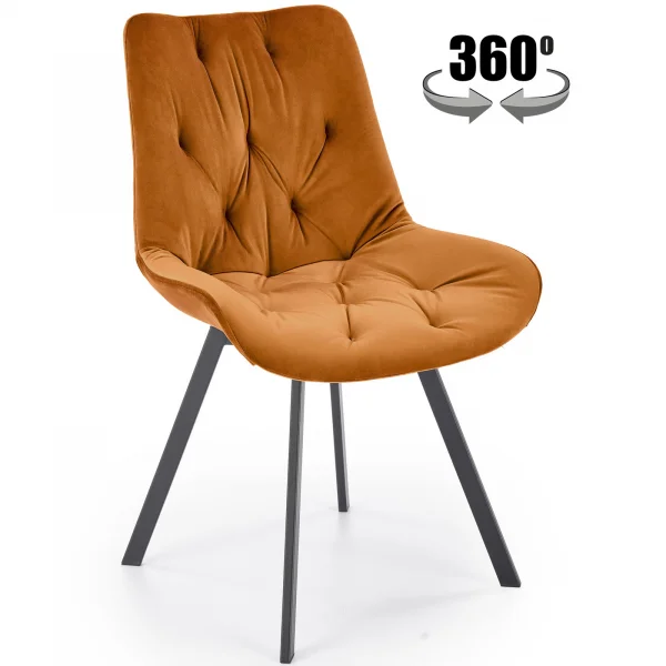 Set 2 sedie sala da pranzo in velluto con funzione girevole arancio terracotta Sango