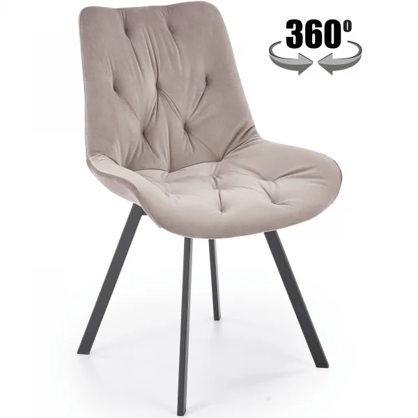 Sedia da pranzo in velluto con funzione girevole beige nero Sango