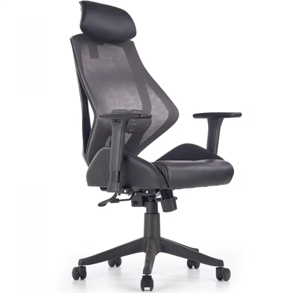 Sedia da ufficio ergonomica con ruote e braccioli regolabile in ecopelle nero antracite Mia