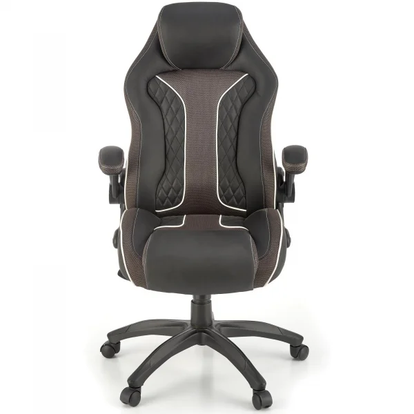 Sedia gaming con ruote e braccioli da ufficio in ecopelle e tessuto nero marrone Victor