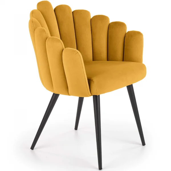 Sedia imbottita design moderno in velluto giallo senape Alessia