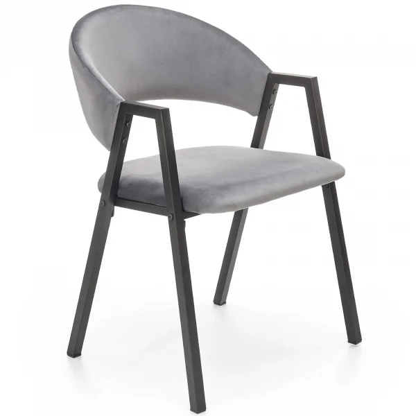 Sedia imbottita in velluto grigio acciaio nero Leandro