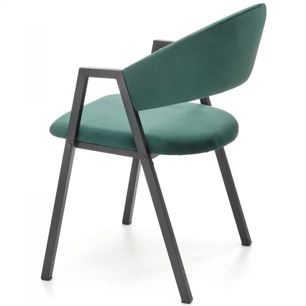 Sedia imbottita in velluto verde scuro acciaio nero Leandro