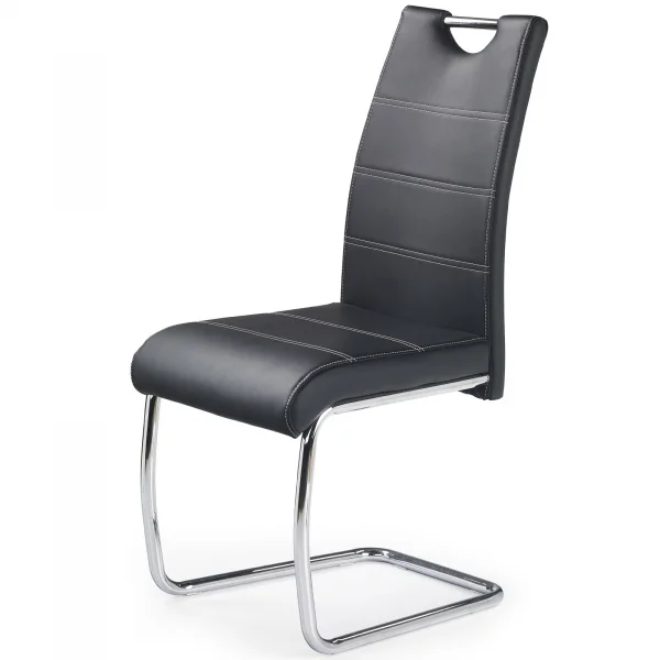 Sedia in ecopelle design moderno nero struttura in acciaio cromato Deva