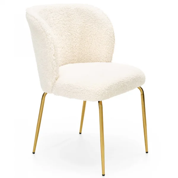 Sedia in tessuto bouclé bianco panna cromato oro Soren