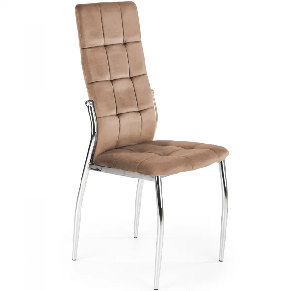 Set 4 sedie moderne imbottite in velluto beige acciaio cromato Reina