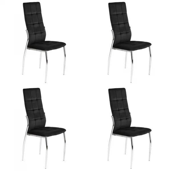 Set 4 sedie moderne imbottite in velluto nero acciaio cromato Reina