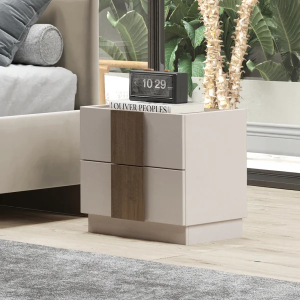 Set 2 comodini 50x52cm 2 cassetti beige cashmere rovere scuro Tally - Fummy
