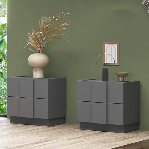 Set 2 comodini 50x52cm 2 cassetti beige grigio scuro Fummy - Tally - Brilly