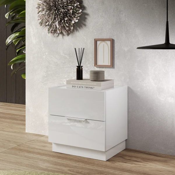 Set 2 comodini 50x52cm 2 cassetti bianco lucido Gassy - Silky