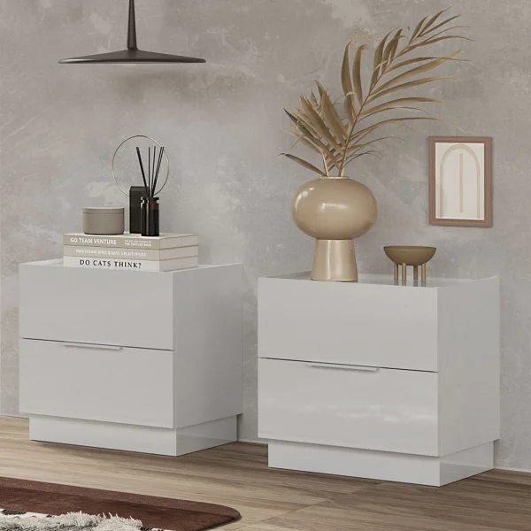 Set 2 comodini 50x52cm 2 cassetti bianco lucido Gassy - Silky