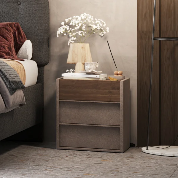 Set 2 comodini 52x58cm 3 cassetti marrone bronzo rovere scuro Riace