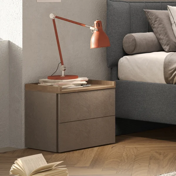 Set 2 comodini 53x51cm 2 cassetti marrone bronzo rovere scuro Brunny