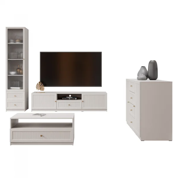 Set mobili soggiorno completo cannettato beige cashmere Rolly