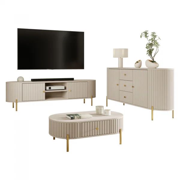 Set mobili soggiorno completo cannettato beige cashmere Zurik 1