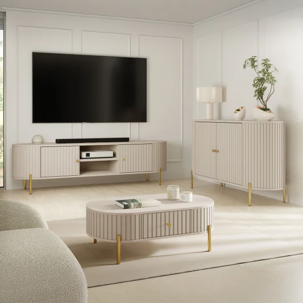 Set mobili soggiorno completo cannettato beige cashmere Zurik 2