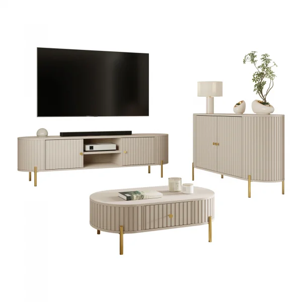 Set mobili soggiorno completo cannettato beige cashmere Zurik 2