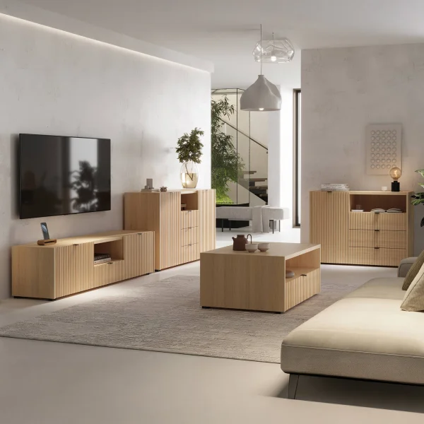Set mobili soggiorno completo cannettato rovere Sally
