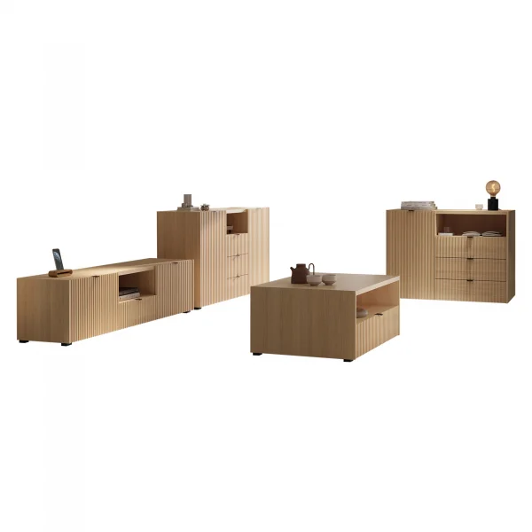 Set mobili soggiorno completo cannettato rovere Sally