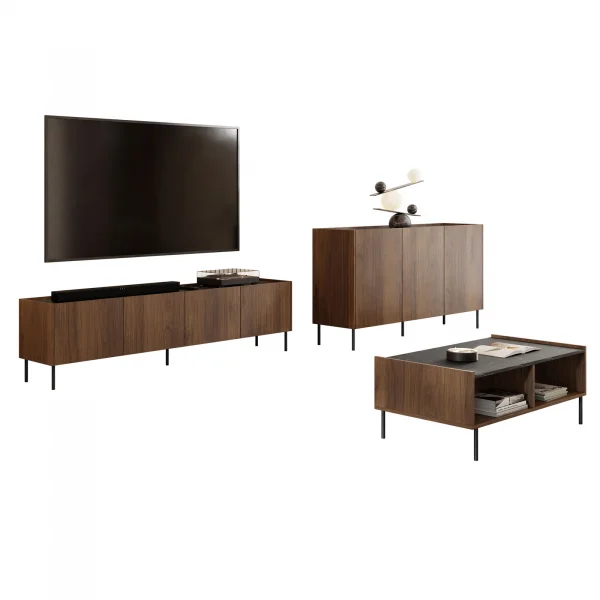 Set mobili soggiorno completo ripiano effetto marmo nero noce Caliva