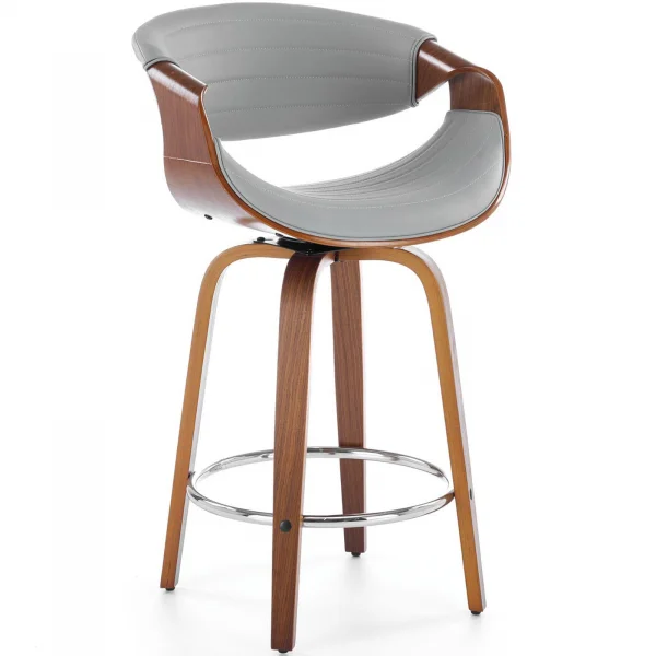 Sgabello alto da bar in ecopelle moderno noce grigio Ruby